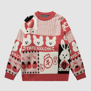 Rabbit Persimmon Pattern Knit Sweater