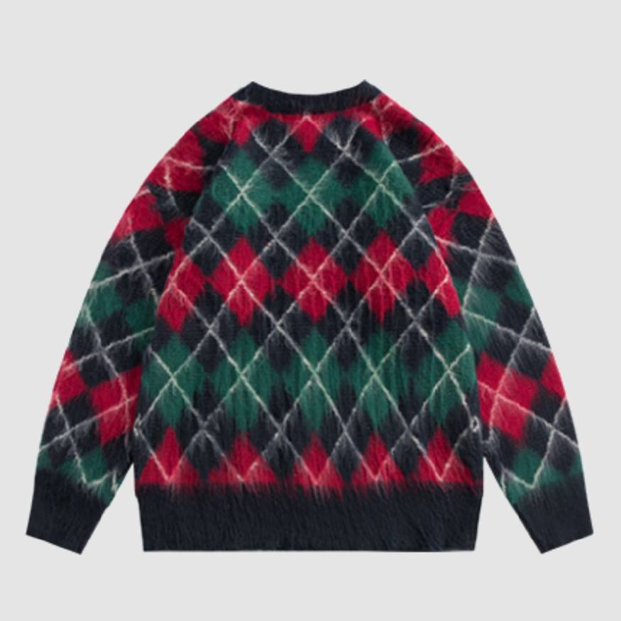 Vintage Argyle Pattern Fuzzy Sweater