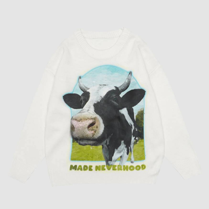 Cow Head Print Sweater
