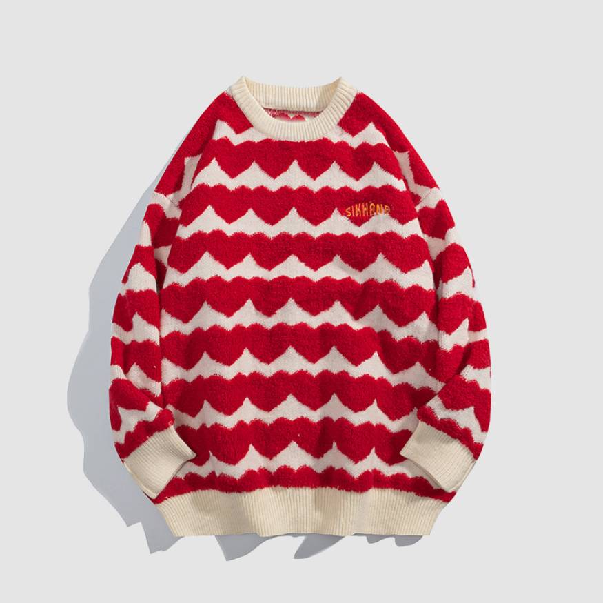 Heart Striped Pattern Sweater