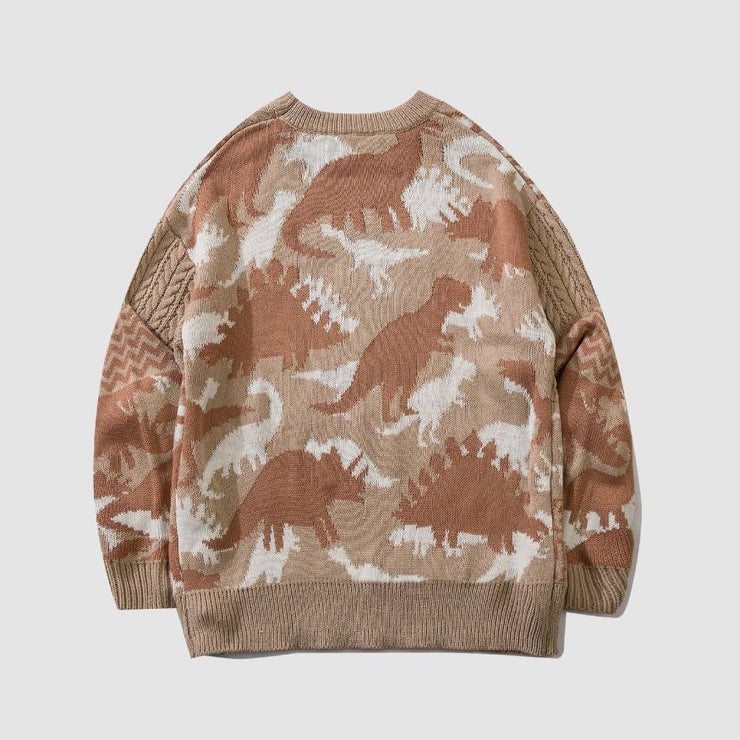 Dinosaur Pattern Stitching Knit Sweater