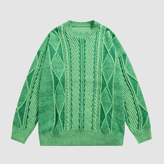Argyle Pattern Mixed Knit Sweater