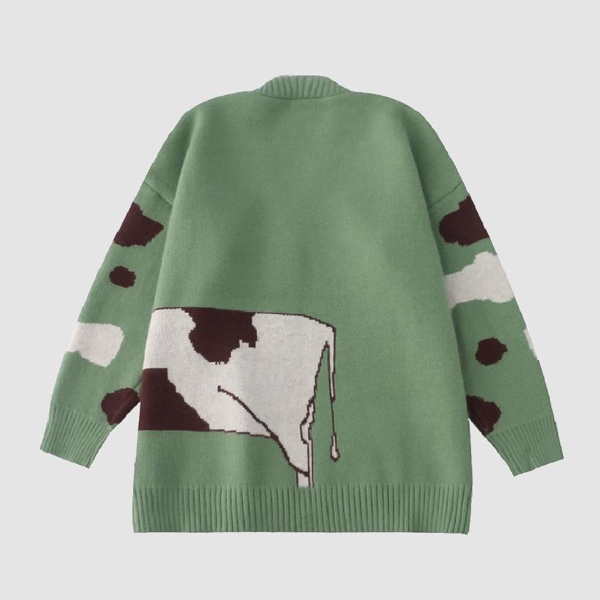 Cute Cow Pattern Knit Cardigan Sweater