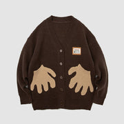 Hand Pattern Pockets Cardigan Sweater