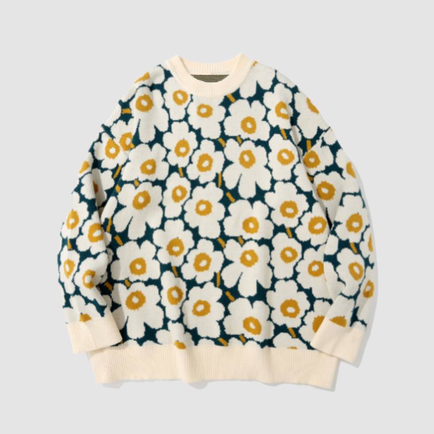 Full Flowers Print Knit Sweater