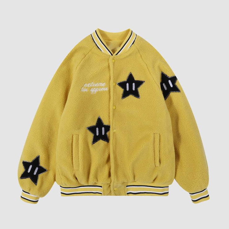 Cute Star Pattern Fleece Varsity Jacket