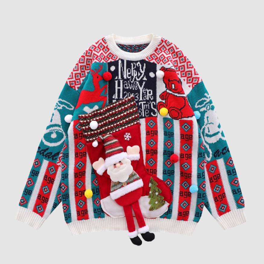 Cute Santa Doll Patchwork Sweater