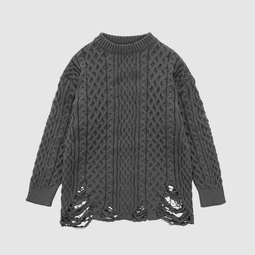 Ripped Cable-Knit Sweater