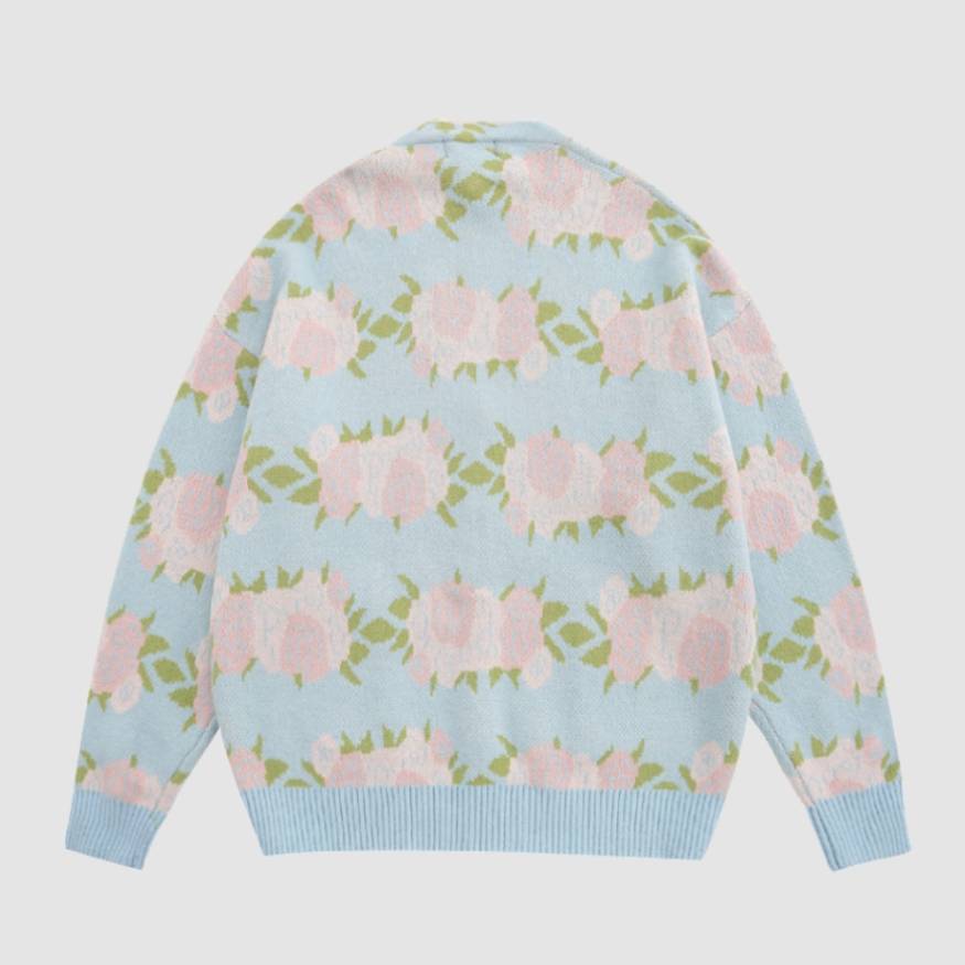 Rose Pattern Cardigan Sweater