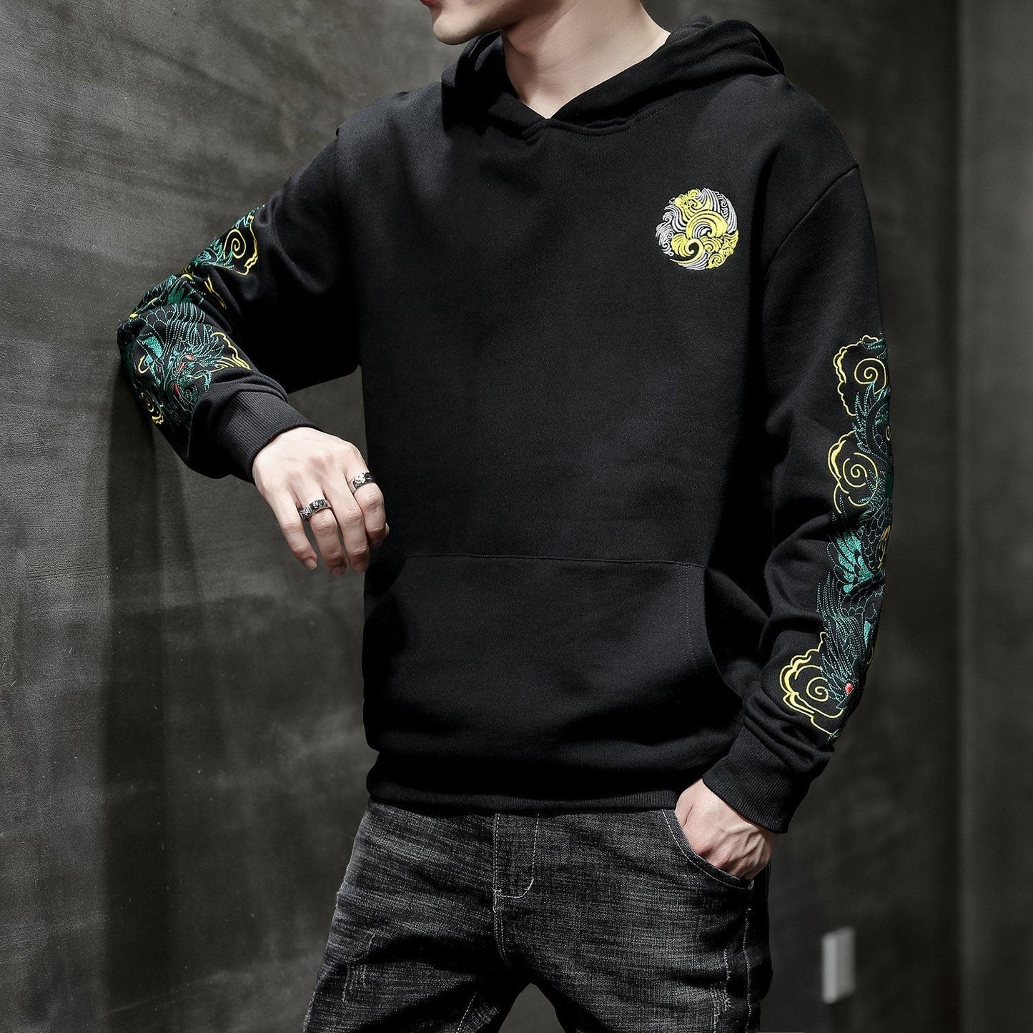 Green Dragon Sleeves Embroidered Hoodie MugenSoul Streetwear Brands Streetwear Clothing  Techwear