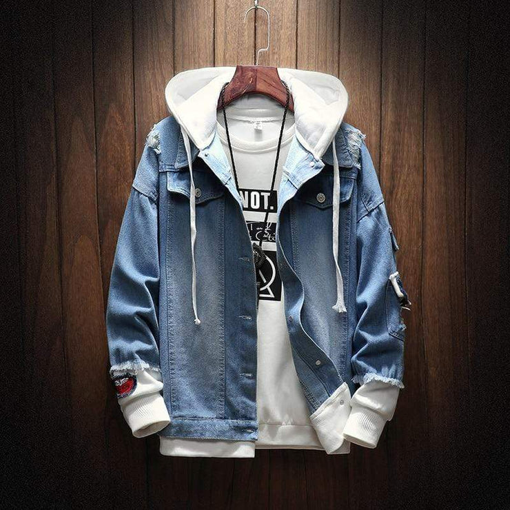 Hooded Denim Jacket MugenSoul Streetwear Brands Streetwear Clothing  Techwear