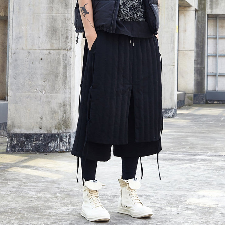 Dark Oversized Thick Ankle-Length Pants