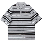 Striped Print Polo Collar T-Shirt
