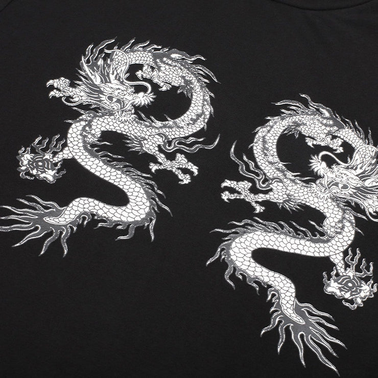 Dark Double Dragon Print Cropped Sweatshirt