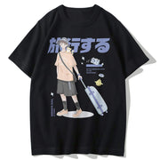 Japanese Anime Travel Boy Print Cotton T-Shirt