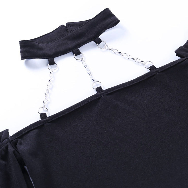 One-Shoulder Chain Halterneck Long Sleeve T-Shirt