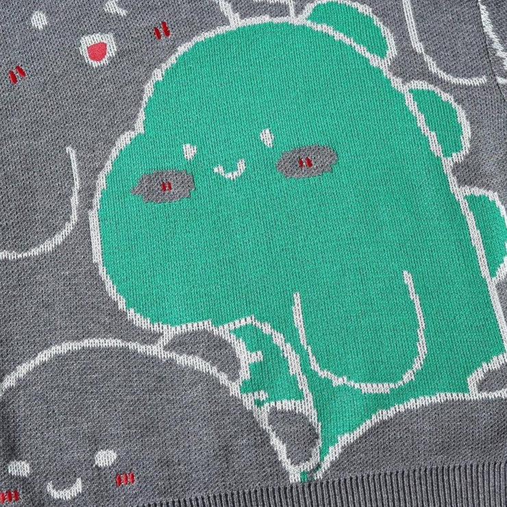 Little Dinosaur Cartoon Print Knit Sweater