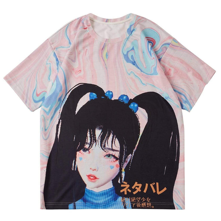 Color Block Japanese Girl Graphic T-Shirt