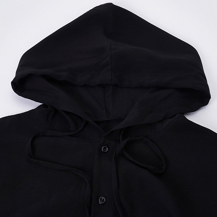 Dark Elastic Oversized Hooded Shirt