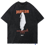 Middle Finger Ghost Print Washed T-Shirt