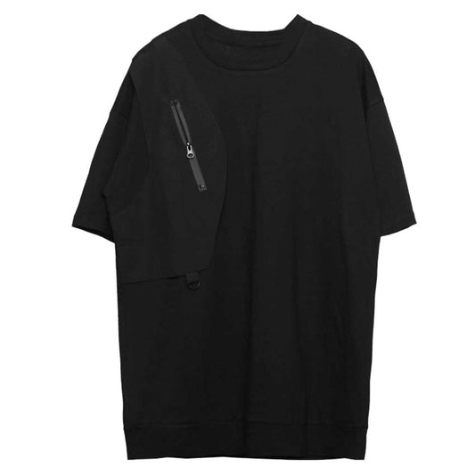 Dark Functional Zipper Patchwork T-Shirt