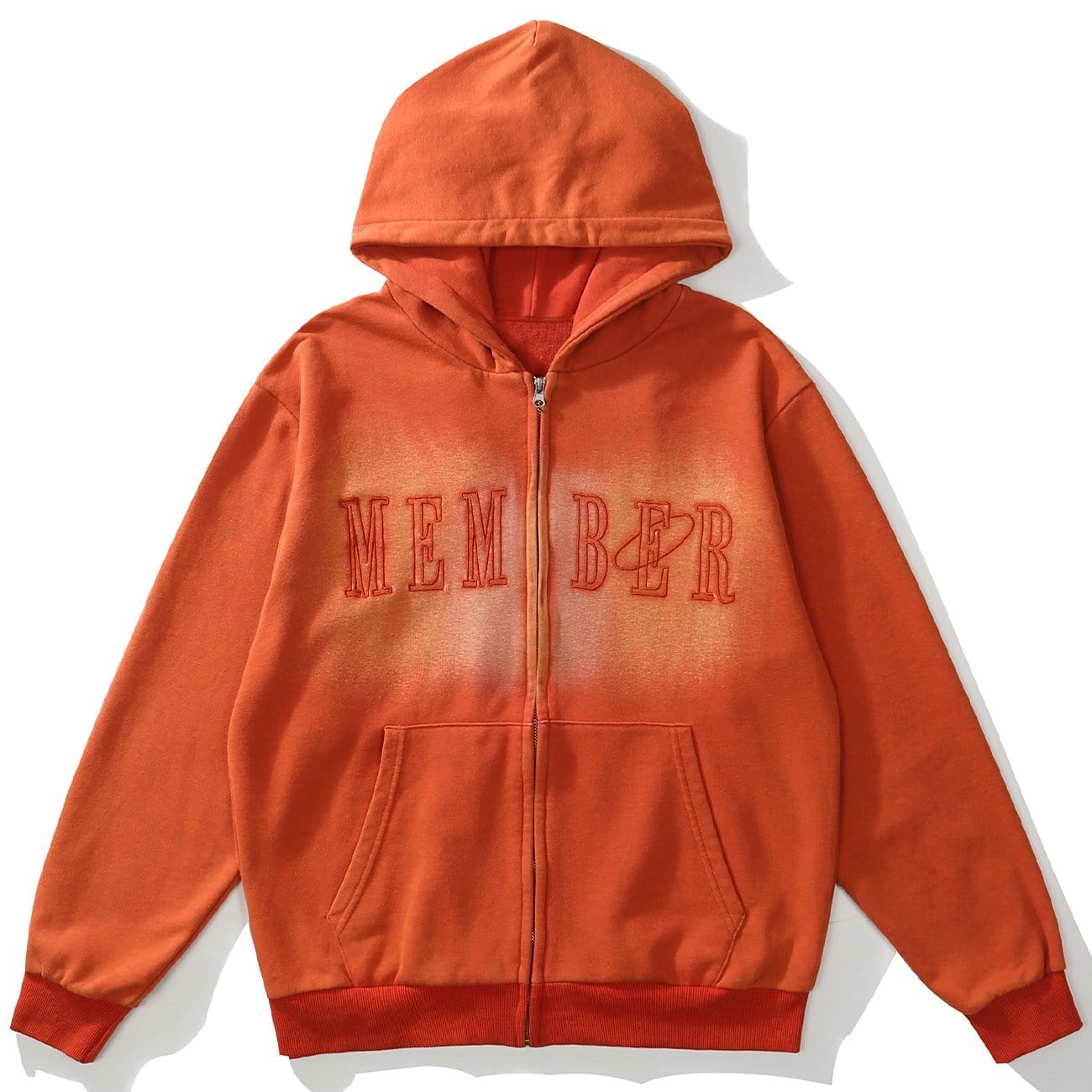 Mending Love Embroidery Washed Zip Up Hoodie