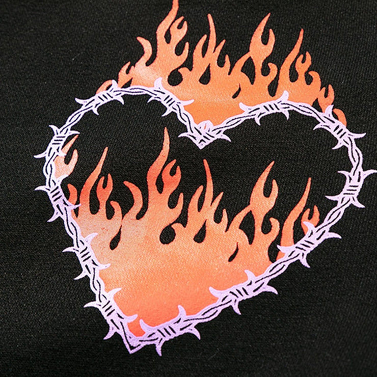 Fire Flame Love Chain Print Fleece Hoodie