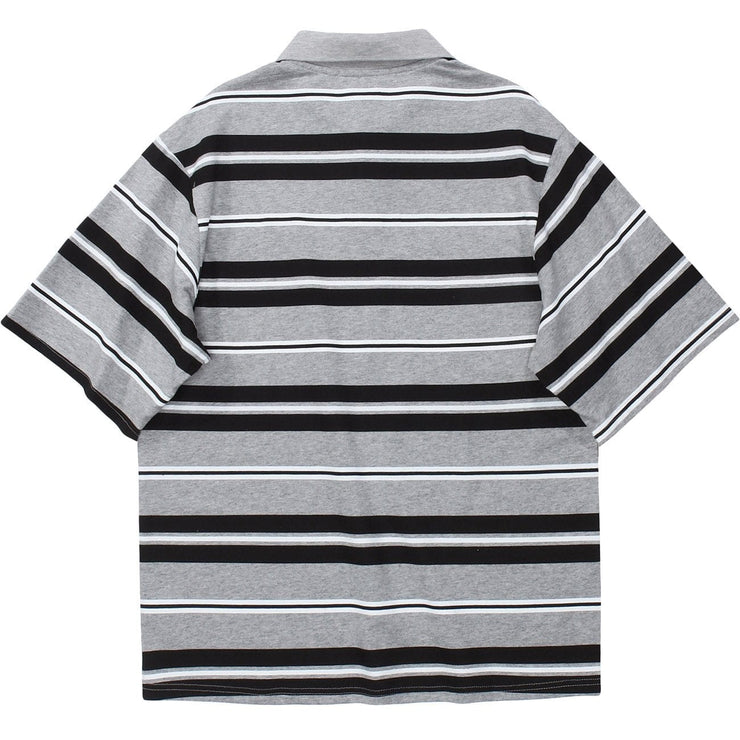 Striped Print Polo Collar T-Shirt