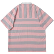 Stripe Color Matching Polo Collar T-Shirt