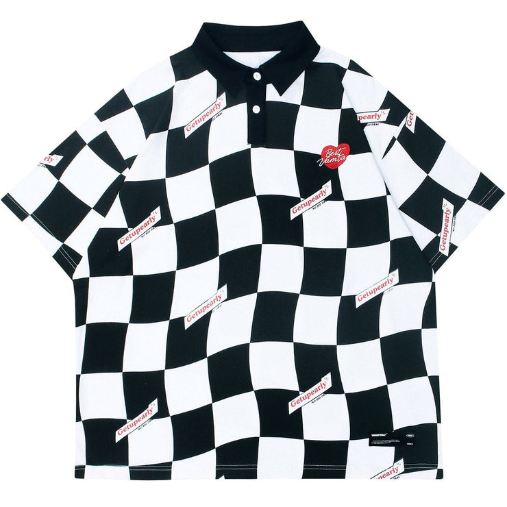 Checkerboard Love Embroidery Graphic T-Shirt
