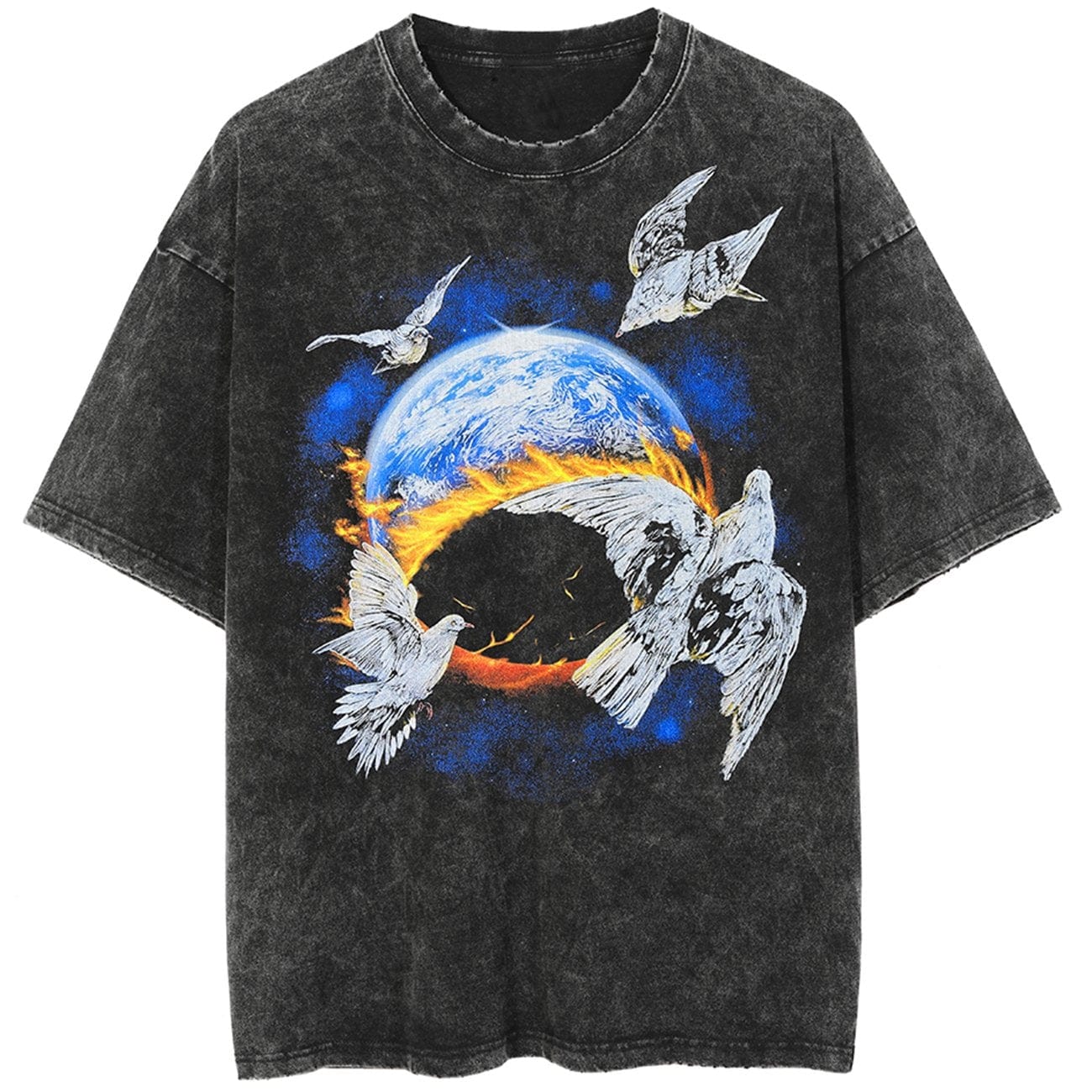 Earth Flame Doves Cotton Washed Graphic T-Shirt
