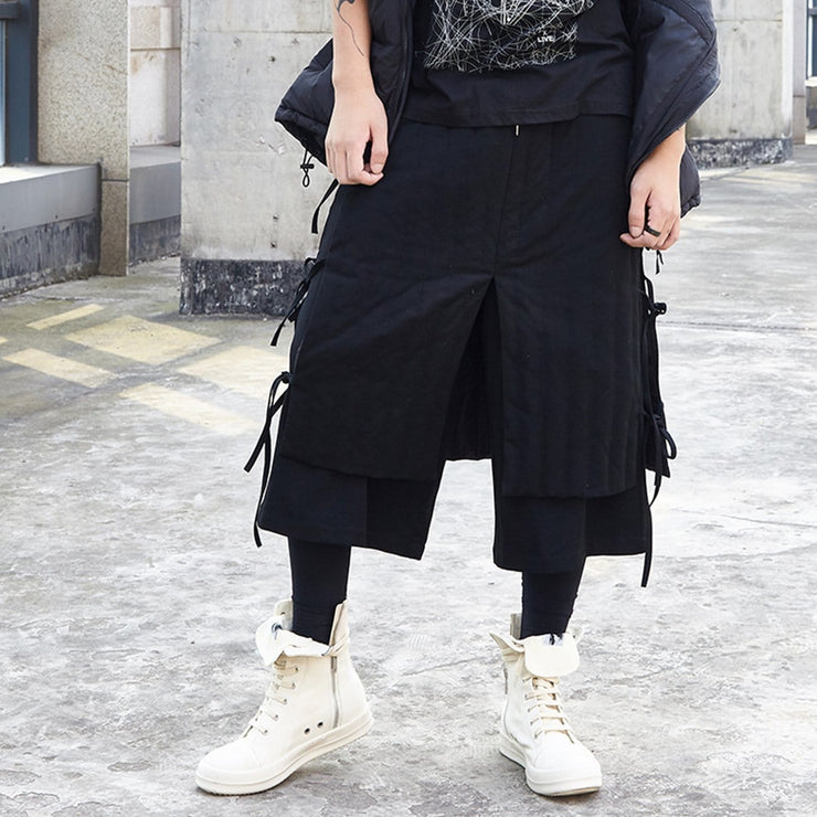 Dark Oversized Thick Ankle-Length Pants