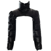 Techwear Solid Ribbons Turtleneck Cropped Winter Coat