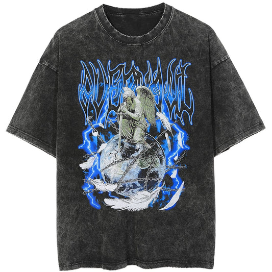 Angel Crushes The Lock Earth Cotton Washed Graphic T-Shirt