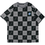 Checkerboard Planet Embroidery Graphic T-Shirt