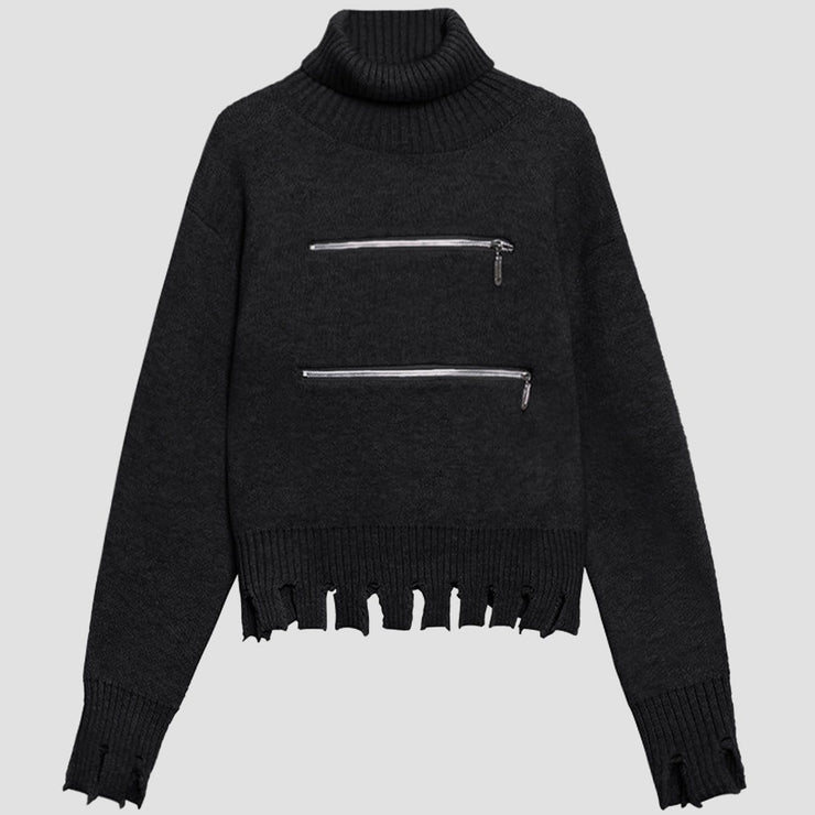 Zipper Turtleneck Knitted Sweater