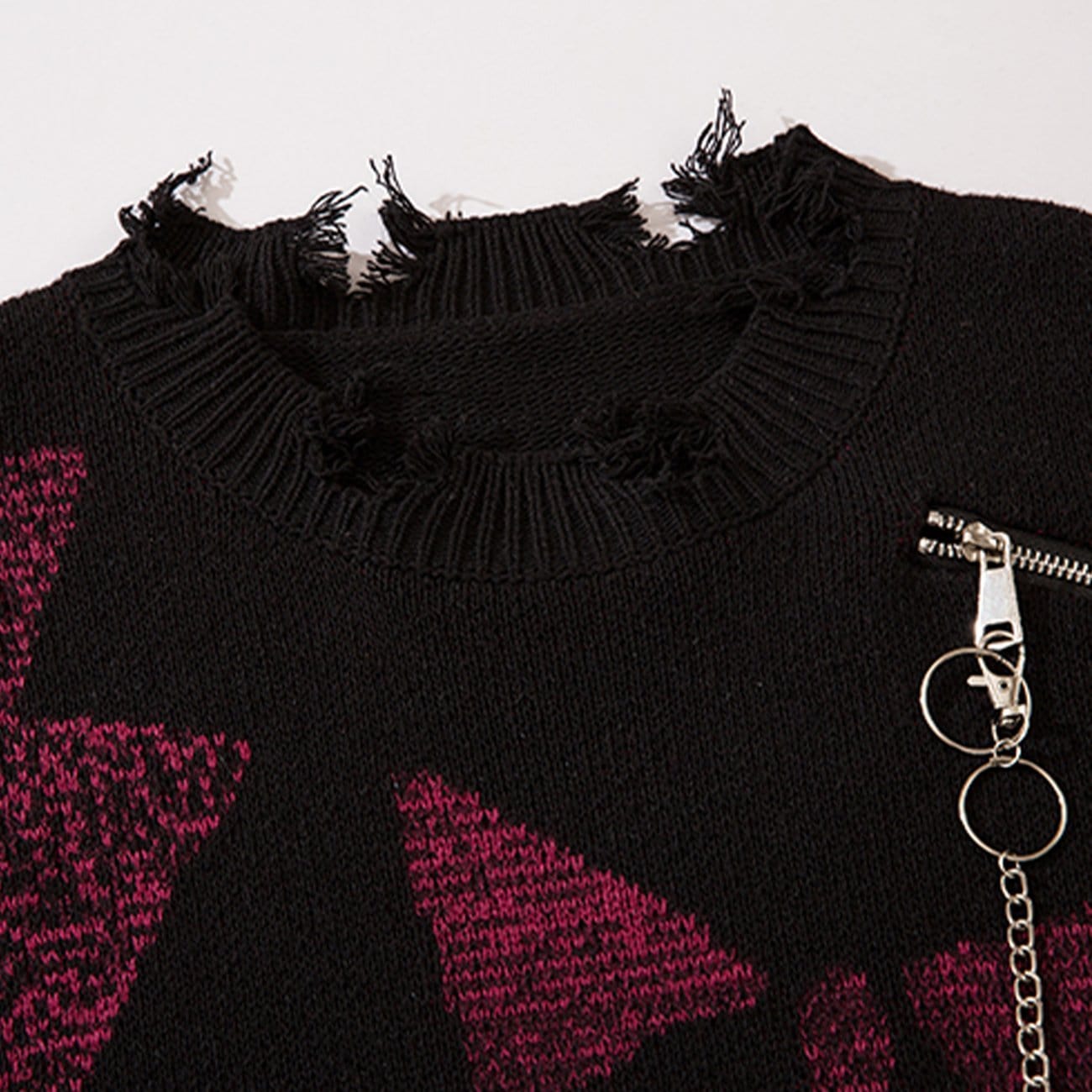 Irregular Ripped Skeleton Zipper Chain Knit Sweater