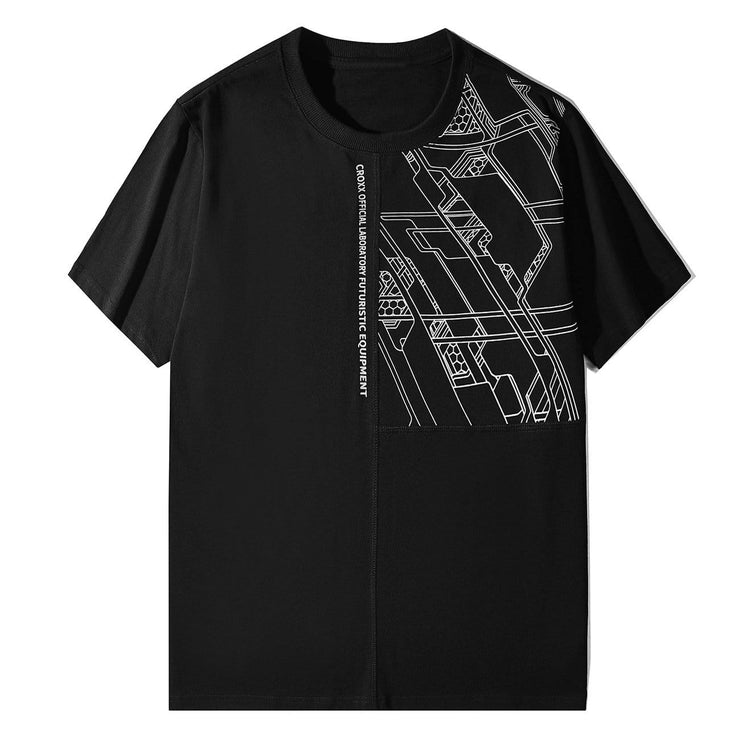 Punk Function Mechanical Data Print Cotton T-Shirt