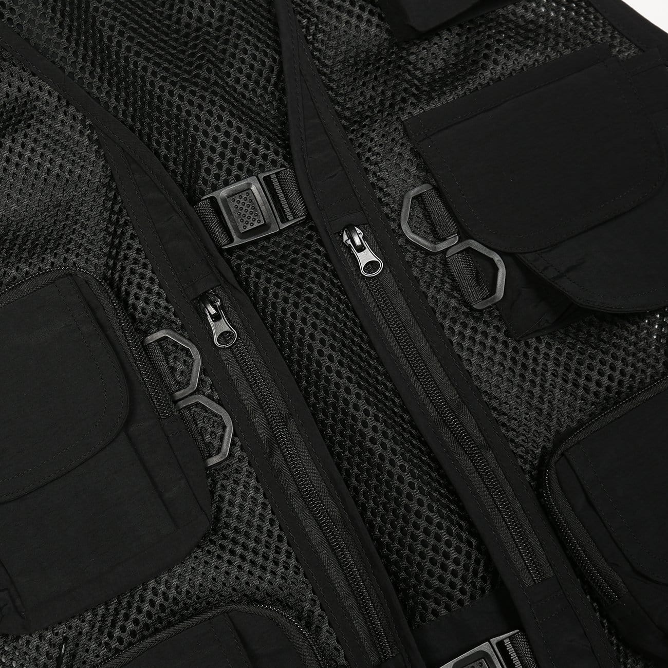 Function Grid Patchwork Multi Pockets Cardigan Jacket Vest