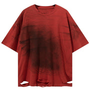 Dark Spray Paint Ripped Hole Cotton T-Shirt