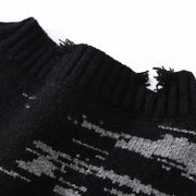 Dark Patchwork Ripped Hole Knitted Sweater