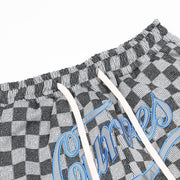 Checkerboard Embroidery Letters Shorts