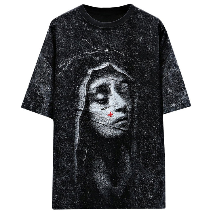 Dark Vintage Virgin Print Washed T-Shirt