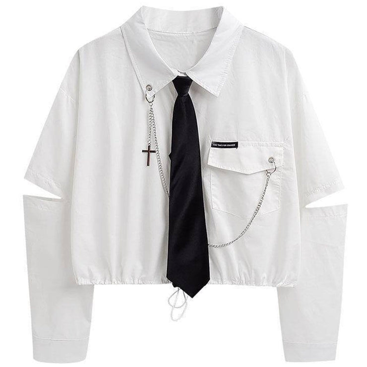 Techwear Personalized Hollow Sleeves Tie Chain Shirt