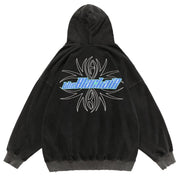 Ripped Spider Embroidery Oversized Washed Hoodie