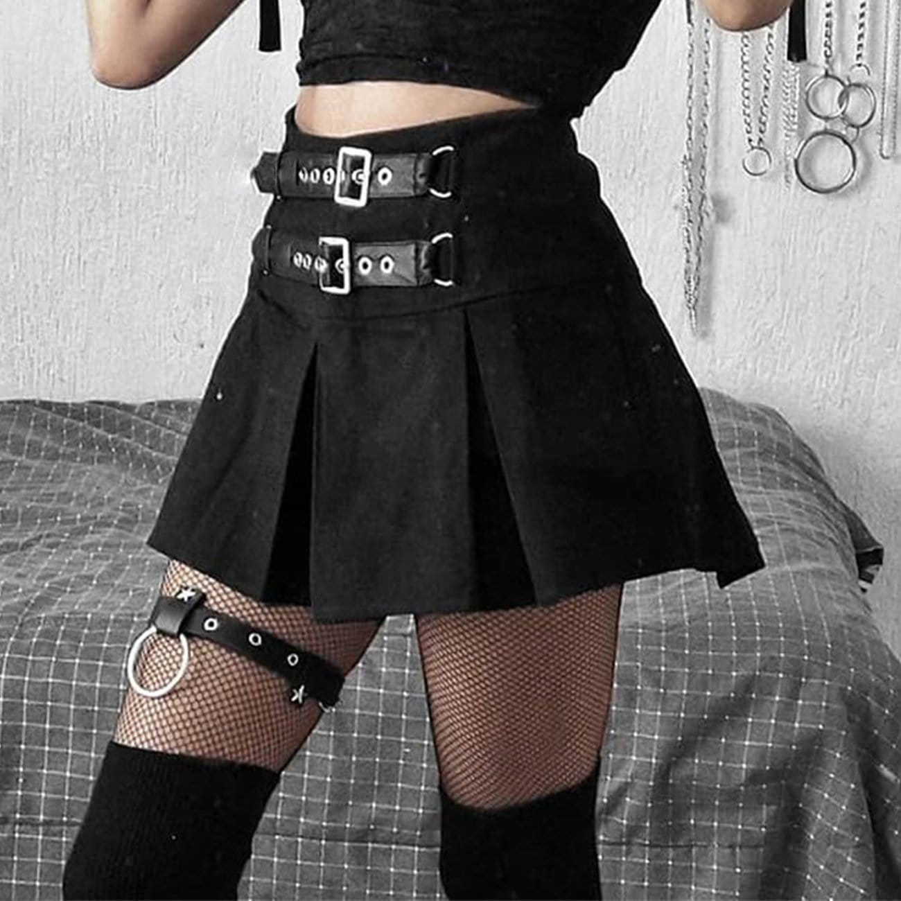 Dark Babes High-Waisted Leather Pleated Skirt