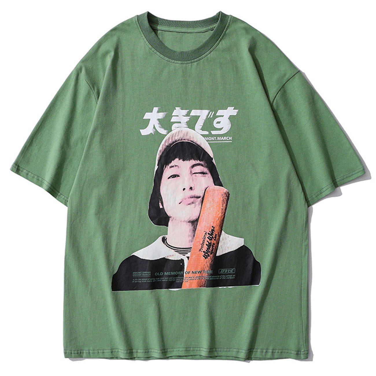 Japanese Baseball Girl Graphic Oversized T-Shirt