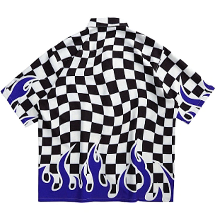Checkerboard Fire Letters Short-Sleeved Shirt