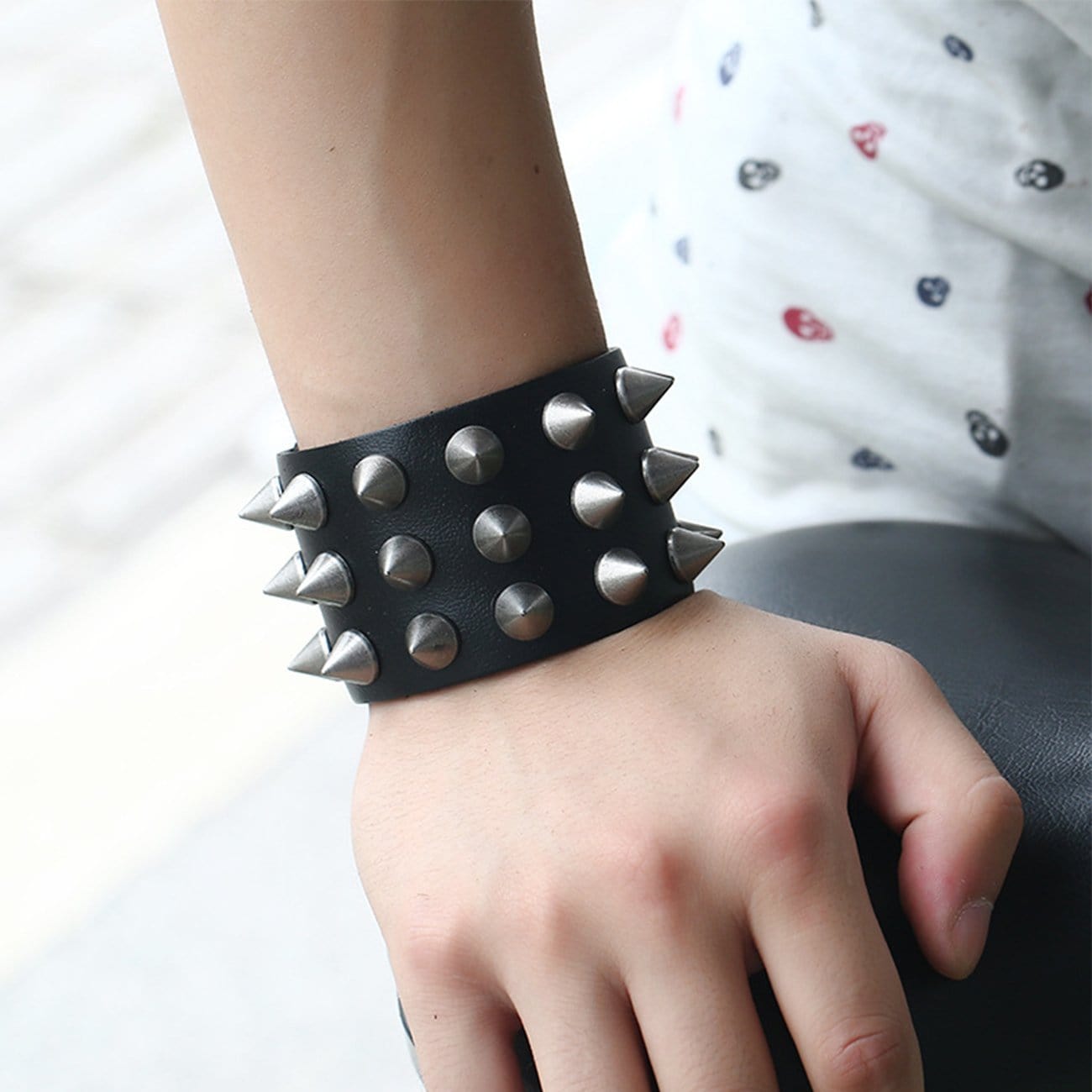 Punk Leather Rivet Adjustable Bracelet
