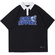 Embroidered Letters Planet Polo Collar T-Shirt